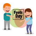 Happy man and woman smiling fools day