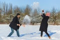 Happy man and woman. Young Couple On Winter Vacation