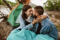Man and woman on a romantic camping vacation