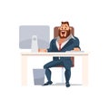 Happy Man Work in Office. Vector Illustration. Royalty Free Stock Photo