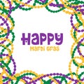 Happy Mardi Gras Greeting with Colorful Bead Frame Royalty Free Stock Photo