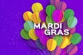 Happy Mardi Gras in paper cut style. Origami Carnival background with ballon. Colorful decoration for party, celebration Royalty Free Stock Photo