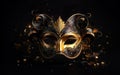 Happy Mardi Gras poster. Banner template with a photorealistic golden Venetian carnival mask Royalty Free Stock Photo