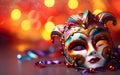 Happy Mardi Gras poster. Banner template with a photorealistic Venetian carnival mask. AI Generative Royalty Free Stock Photo
