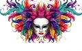 Happy Mardi Gras poster. A banner template with a Venetian masquerade mask isolated on white background. Costume party Royalty Free Stock Photo