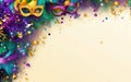Happy Mardi Gras poster. A banner template with Venetian masquerade masks Royalty Free Stock Photo