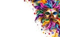 Happy Mardi Gras poster, copy space. Venetian masquerade sequin mask with feathers Royalty Free Stock Photo