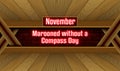 November, Marooned without a Compass Day, Neon Text Effect on bricks Background