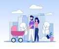 Happy Married Couple and Baby Walking in City Park Royalty Free Stock Photo