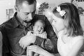 happy married couple with their three children. black and white photo Royalty Free Stock Photo