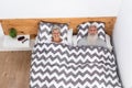 Happy married senior couple lying in bed under blanket looking at camera before going to sleep - Mature people having fun - Royalty Free Stock Photo