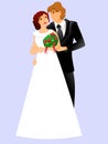 Happy Married Traditional Couple on Their Wedding Day - Vector