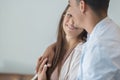 Happy married young couple hugging, standing together, romantic woman and man having fun, enjoying leisure time, relaxing in Royalty Free Stock Photo