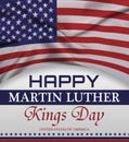 Happy martin luther king day greeting lettering, american flag