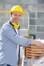 happy masonry construction worker in construction site Royalty Free Stock Photo