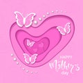 Happy mathers day banner with cut paper butterfly and beads. Vector illustration eps 10 format.