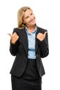 Happy mature business woman thumbs up isolated on white background Royalty Free Stock Photo