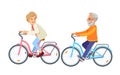 Happy mature couple going biking together in the park. Elderly riding bicycle. Couple riding bikes. Grandparents on Royalty Free Stock Photo