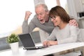 Happy mature couple having a good surprise on laptop Royalty Free Stock Photo