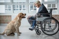 Calm disabled senior woman enjoying time with pooch