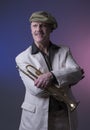 Happy mature jazz man with a trumpet Royalty Free Stock Photo