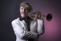 Happy mature jazz man with a trumpet Royalty Free Stock Photo