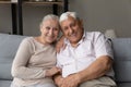 Happy mature old married couple making video call Royalty Free Stock Photo