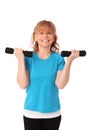 Happy mature woman in blue workout clothes feeling great Royalty Free Stock Photo