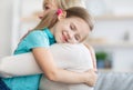 Happy mature woman embracing her granddaughter, closeup Royalty Free Stock Photo