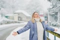 Happy mature woman enjoying nice winter day Royalty Free Stock Photo