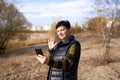 Happy mature woman walking outdoors Royalty Free Stock Photo