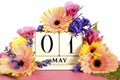 Happy May Day calendar with flowers.