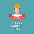 Happy may day lettering vector background. Labour Day logo with worker man. International Workers day illustration.