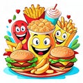 Happy meal hamburger fries soda drink junk food popular