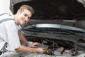 Happy mechanic repairing