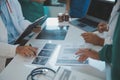 Happy medical team having a meeting in conference room in hospital. Doctors at briefing in hospital office Royalty Free Stock Photo