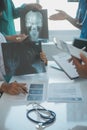 Happy medical team having a meeting in conference room in hospital. Doctors at briefing in hospital office Royalty Free Stock Photo