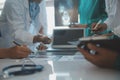 Happy medical team having a meeting in conference room in hospital. Doctors at briefing in hospital office Royalty Free Stock Photo