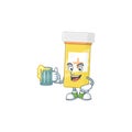Happy medicine bottle mascot style toast with a glass of beer