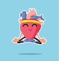 Happy Meditating Cartoon Heart in Yoga Lotus Pose Royalty Free Stock Photo