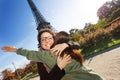 Happy meeting of two women hugging in the street Royalty Free Stock Photo