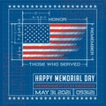 Happy Memorial Day. American flag design as a blueprint or diagram. Royalty Free Stock Photo