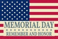 Happy Memorial Day background template. Happy Memorial Day poster. Remember and honor on top of American flag. Patriotic banner. Royalty Free Stock Photo