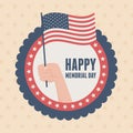 Happy memorial day, badge hand with flag insignia american celebration Royalty Free Stock Photo