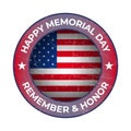 happy memorial day badge, seal, label, sticker, stamp with american national flag vector illustration Royalty Free Stock Photo