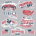 Happy Memorial Day Barbecue party labels set Royalty Free Stock Photo