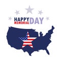 happy memorial day card with flag and map usa Royalty Free Stock Photo