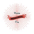 Happy Memorial Day card. Template of poster with sunburst and ribbon. National american holiday. Vector.