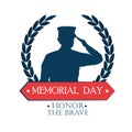 Happy memorial day celebration card with soldier silhouette