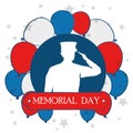 Happy memorial day celebration card with soldier silhouette